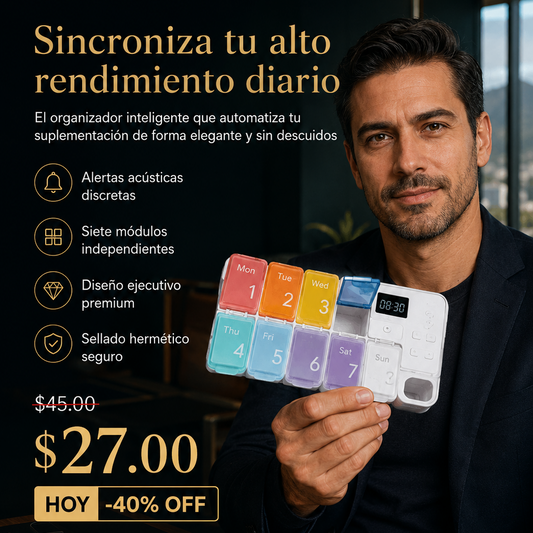 MediTime Pro™ – Pastillero Inteligente con Alarma ⏰💊✨- Solo hoy 40% OFF