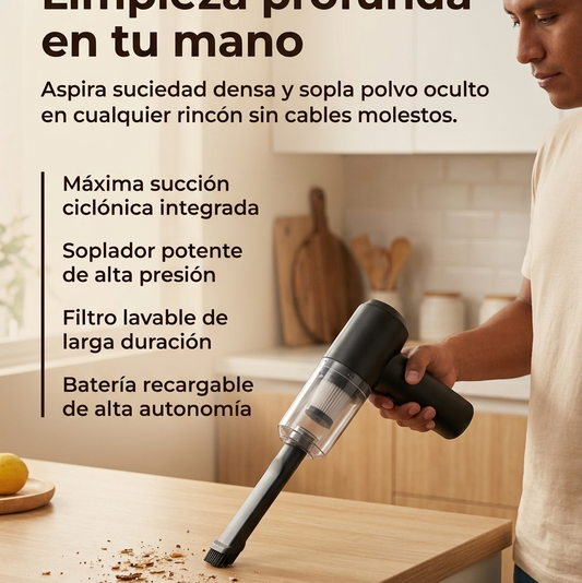 TurboVac Pro™ – Mini Aspiradora Inalámbrica 3 en 1 💨✨- 40% OFF